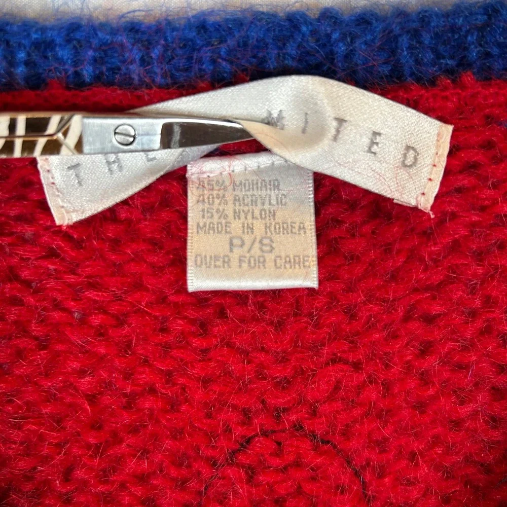The Limited 80s Geometric Diamond Knit V-Neck Sweater‎ Red Vintage Size P S